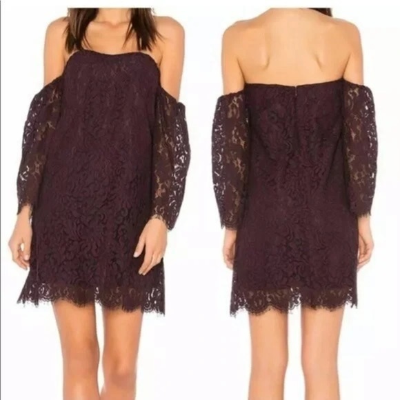 cupcakes & cashmere Dresses & Skirts - Cupcakes and Cashmere Adalira Off The Shoulder Lace Dress in Aubergine Size 2